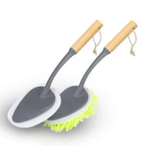 Wooden Handle Multi Surface Cleaning Brush Soft Chenille Bristles Gray Plastic Base Ideal for Car Interiors Keyboards Furniture