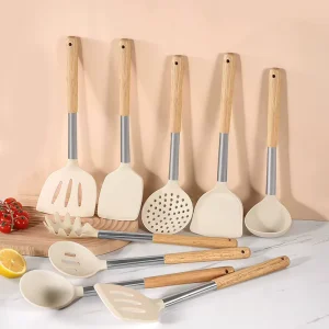 Wooden Handle Silicone Nonstick Kitchen Utensil Set