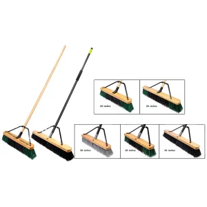 Wooden Heavy Duty 18-24 Inch Long Handle Push Broom Stick Dustpan for Deck Driveway Garage Yard Patio Concrete