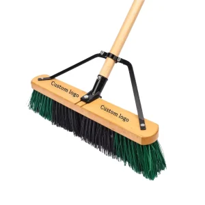Wooden Heavy Duty 18-24 Inch Push Broom Head PET Dustpan Deck Driveway Garage Yard Patio Concrete