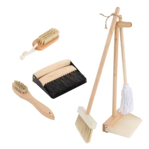 Wooden Kids Cleaning Set Montessori Educational Toy Housekeeping Kit Pretend Play Child Size Broom Mop Dustpan Brushes