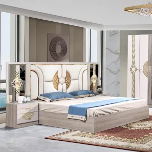 Wooden King Size Double Bed Leather Headboard Master Room Luxury Full Mdf Modern Bedroom Furniture Set