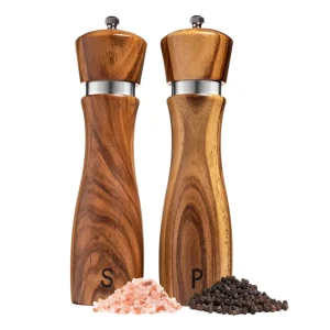 Wooden Salt and Pepper Grinder Refillable Pepper Mill with Ceramic Grinding Mechanism