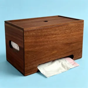 Wooden Trash Bag Holder Dispenser 13 Gallon Storage for Under Sink Kitchen and Laundry Room with Wall Mount Option