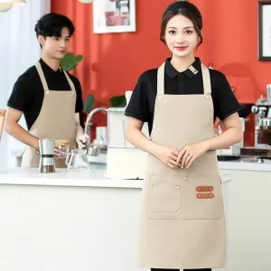Work Apron Adult Sleeveless Waterproof Half Length Canvas Pockets for Catering Baking BBQ Milk Tea Shops Custom Logo Printing