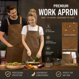 Work Apron Waterproof & Oil Resistant Heavy Duty Cross Back Apron for Barista BBQ Cafe & Kitchen