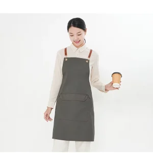 Workwear Canvas Sleeveless Anti-fouling Bib Apron for Milk Tea Store Barista Restaurant Cake Baking Kitchen