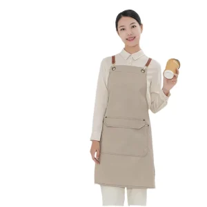 Workwear Cotton Sleeveless Bib Apron with Waist for Milk Tea Barista Eco-Friendly Kitchen Use