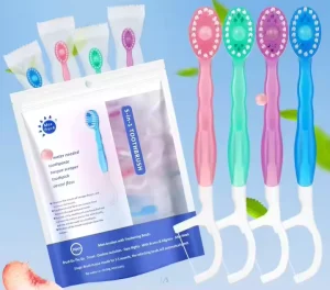 Y0046 5 in 1 Disposable Plastic Mini Travel Brush with Toothpaste for Hotels or Tours