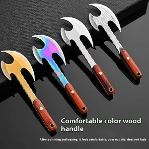 YATONG Portable Stainless Steel Multi Functional DIY EDC Fixed Blade Mini Axe Knife Wooden Handle Keychain Custom Logo 7CM OEM 1