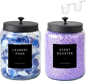 YXY-038 1500ML 50oz Airtight Laundry Room Pods Containers Clear Detergent Powder Glass Jar with Black Stainless Steel Lids
