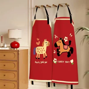 Year of Horse Print Apron Waterproof Oil Resistant for Adult Kids Kitchen Painting Workwear Custom Logo Available