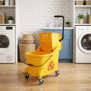 Yellow 36L Commercial Heavy Duty Industrial Roller Plastic Mop Bucket and Wringer