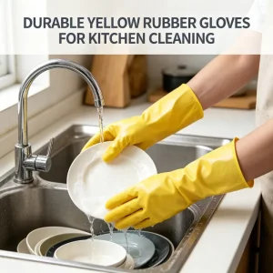 Yellow Medium Waterproof Durable Rubber Gloves Powder Free Soft Dish Washing Touch Screen Compatible Reusable