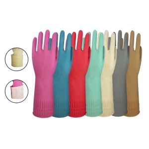 Yellow Pink Orange Household 38cm Long Colorful Flock Lined Cleaning Dish Washing Kitchen Rubber Latex Gloves