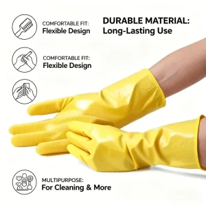 Yellow Rubber Medium Thickness Durable Light Dish Washing Gloves 33cm Soft Reusable Waterproof Eco Friendly Home