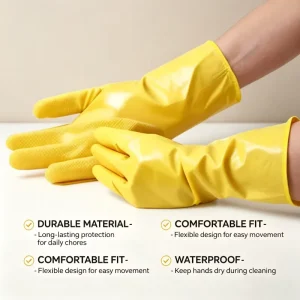 Yellow Waterproof Durable Reusable Kitchen and Gardening Rubber Gloves for Dishwashing