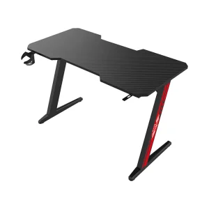Z-Shape Black Wood Computer Desk with Cup Holder and Headphone Hook