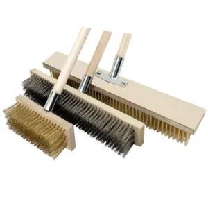 Excellante Heavy Duty Wire Brush with Scraper and Long Wood Handle
