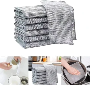 double layers Cleaning Cloth Dish Towels Steel Scrubbers Wire Dishwashing Rags for Wet and Dry Non Scratch Steel Wire Dishcloth