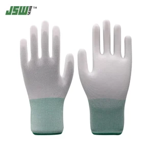 nylon Coated Palm Finger Gloves White Dust Free Anti Static Electronic Factory Labor Protection